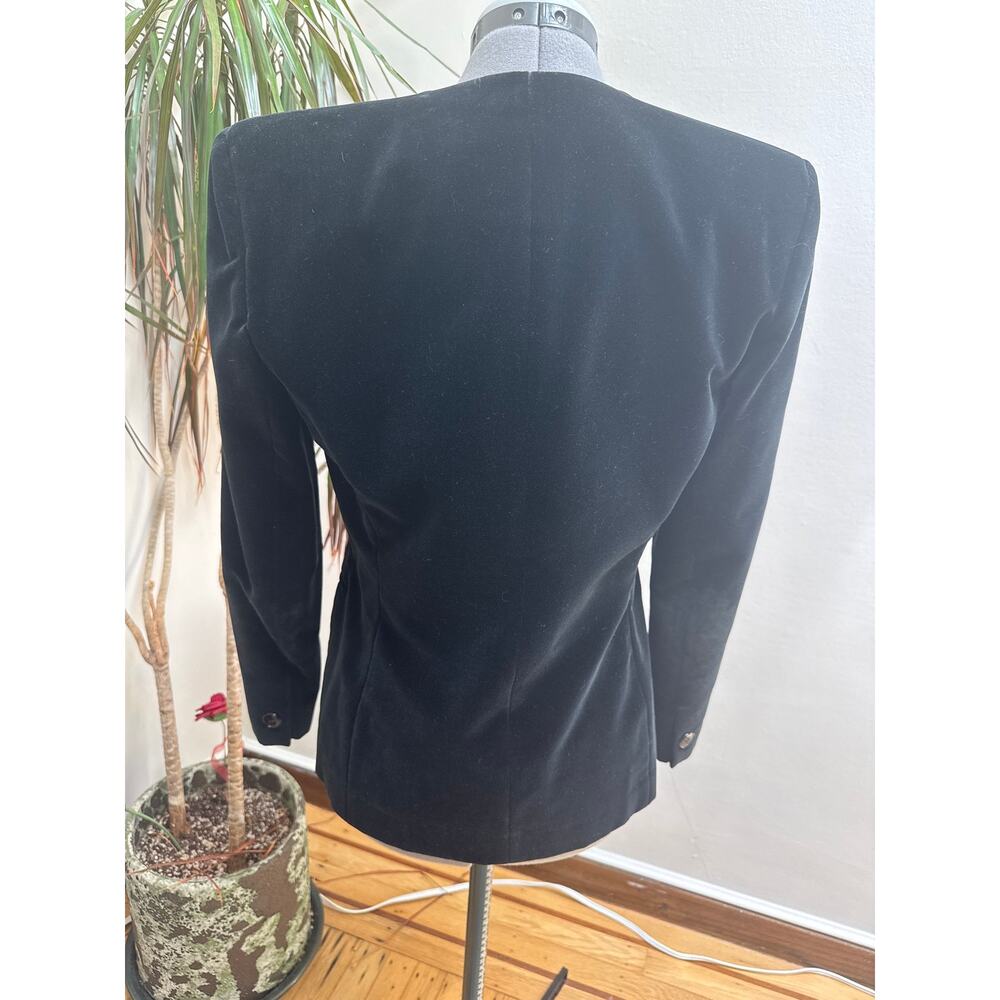 Vintage 80s 90s Minimalist Black Velvet Collarless Blazer Single Button ILGWU - Picture 2 of 5